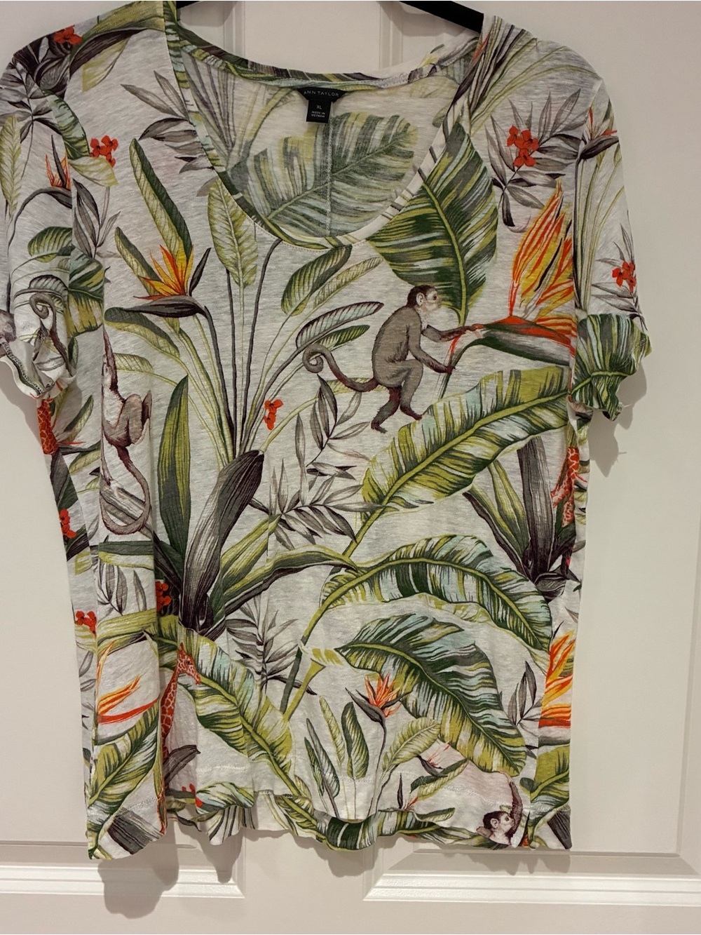 Ann Taylor Tropical Print Short Sleeve Tee - Off white/Green